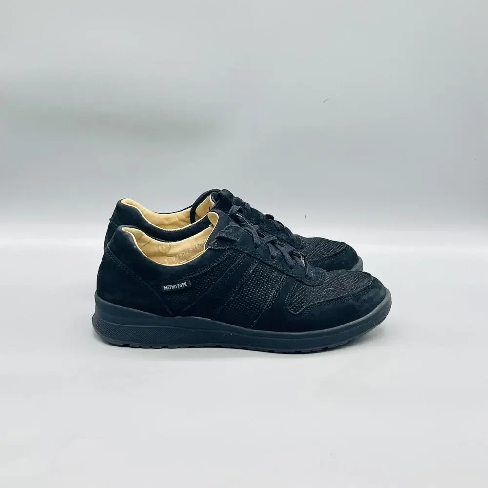 Mephisto Shoes Womens 8 Black Leather Runoff Lace Up Walking Sneakers Comfort